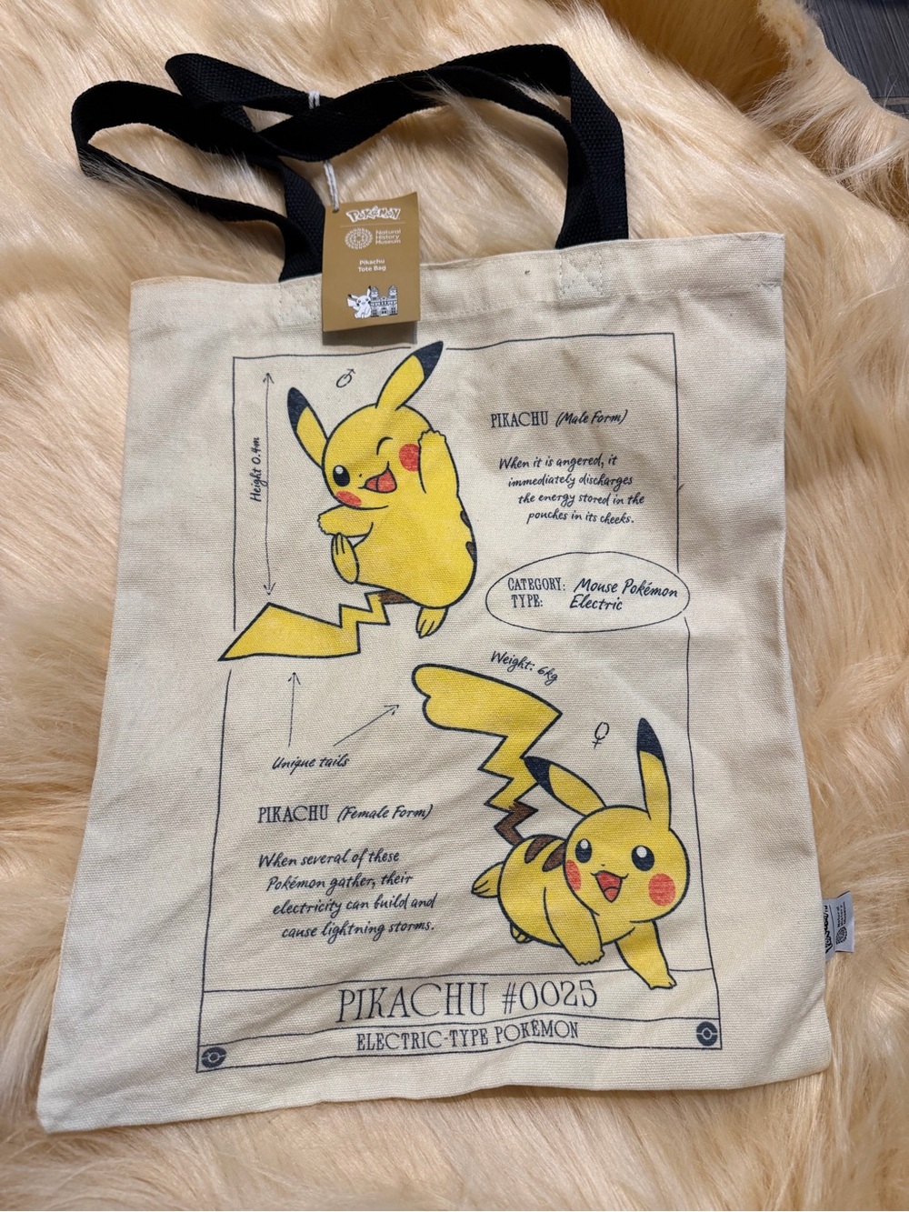 Pokemon Beige Canvas Pikachu Graphic Tote with Black Straps - Picture 5 of 10
